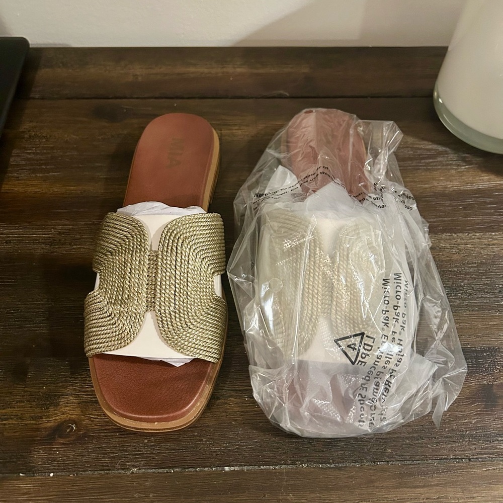 MIA Women's Slide Sandals with Gold Woven Strap